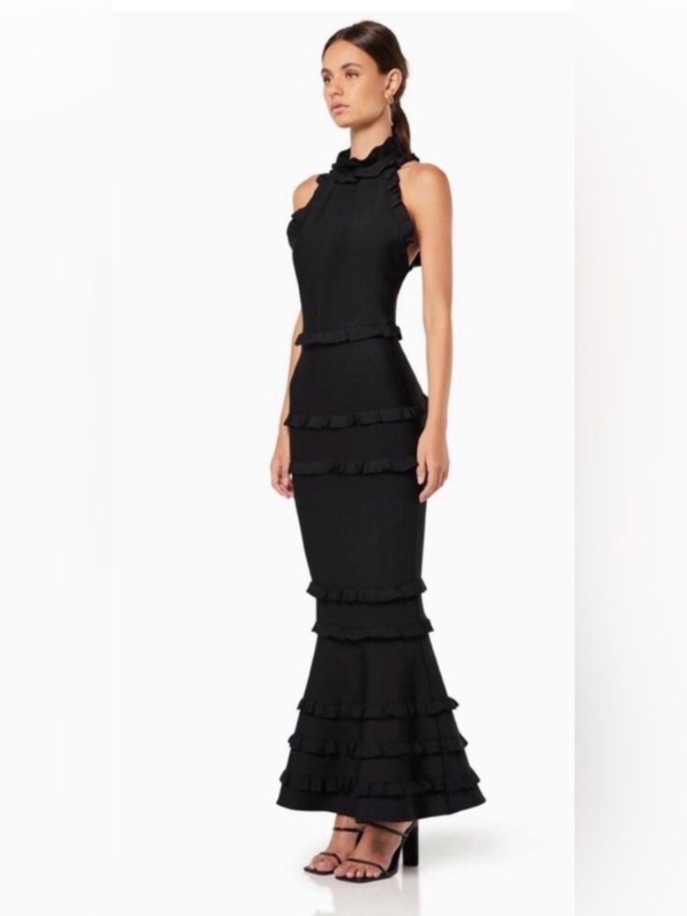 REVOLVE Elliatt Theatrical Gown ruffle detail mock neck mermaid maxi dress XS - Picture 2 of 11